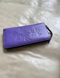Coach Purple Leather Wallet Embossed Coach Logo - Picture 1 of 7