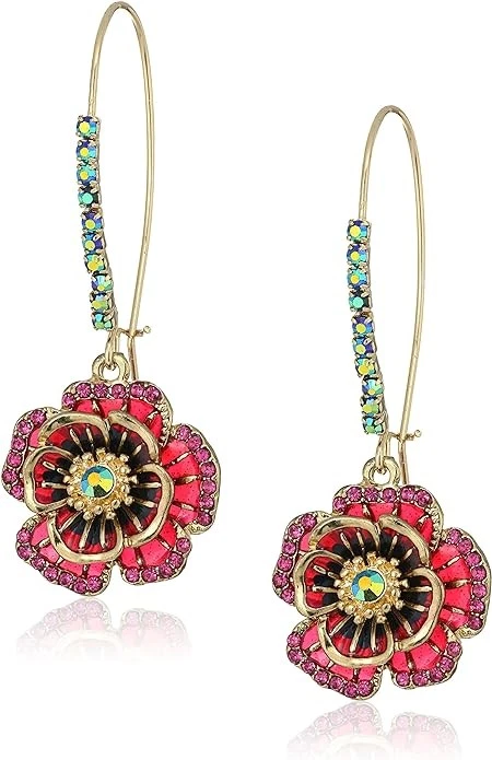 Betsey Johnson "garden of Excess" Rose Long Drop Earring 2day Tax
