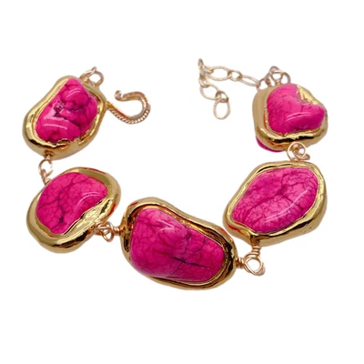 Браслет с бисером розовый бирюзовый произвольной формы с позолоченным ободком - Изображение 1 из 4