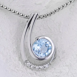 18,5 mm - Moderner Blautopas Anhänger in Weißgold 333/8K - Picture 1 of 3