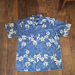 Reyn Spooner Hawaiian Shirt XXL Reverse Print Shirt Button Up Blue Floral - Picture 1 of 6