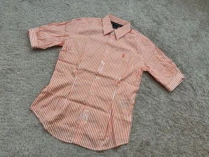 NWT Ralph Lauren Womens Striped Button Down Short Sleeve Shirt Orange/Wht Sz 8 - Picture 1 of 9