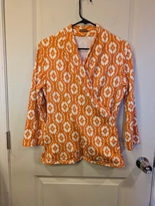 Damen J. McLaughlin Faux Wickel Langarm Print Top Orange Weiß L - Bild 1 von 7