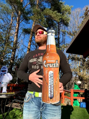 Letrero de termómetro de metal vintage antiguo Orange Crush Soda Pop 29 por 7 Foto 1 de 4