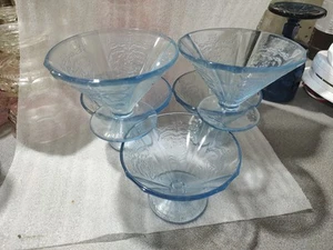 Set of 5 Federal Depression Glass Blue Madrid Cone Shaped Footed Sherbets - Picture 1 of 7