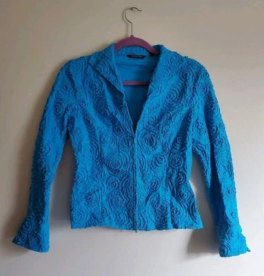 Chaqueta Soutache Samuel Dong Corta con Cremallera Azul Turquesa Art-to-Wear Talla Pequeña Foto 1 de 4
