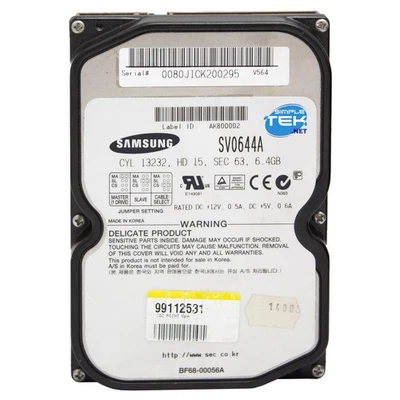 SAMSUNG SV0644A 6,4GB IDE PATA EIDE 3,5" HARD DISK HDD WINDOWS 98 95 2000 XP - Immagine 1 di 4