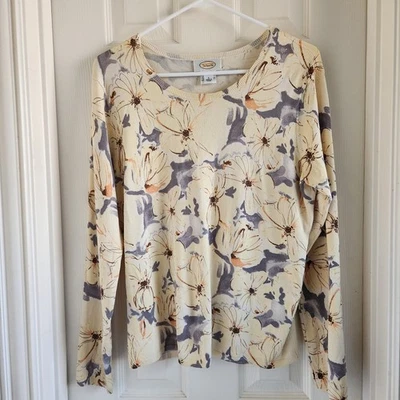 Suéter Pullover Talbots Amarillo Mantequilla y Gris Floral Mezcla Seda Talla L Carrera Foto 1 de 4