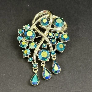 Vintage CORO Pin Brooch Blue AB Gold-Tone Branch Signed Dimensional - Picture 1 of 7