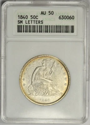 Medio dólar sentado 1840 ~ letras pequeñas ~ anacs au50 Foto 1 de 4