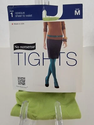 NEW~NO NONSENSE~1 PAIR Opaque Sheer to Waist Tights Size M~ LIMEADE - Image 1 of 4
