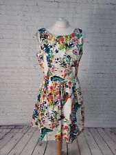 Womens Skater Dress Size 12 White Floral Cut Out Back Redherring (JC19)