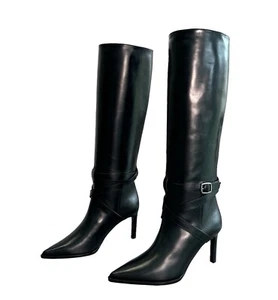 Botas CELINE Verneuil altas largas piel de becerro cuero negro botas hasta la rodilla UK 5 EU 38 - Imagen 1 de 24