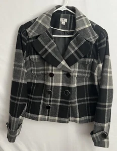 Damen Worthington Vintage kurzer grau karierter Blazer mit Schulterpolstern Größe LG - Bild 1 von 6