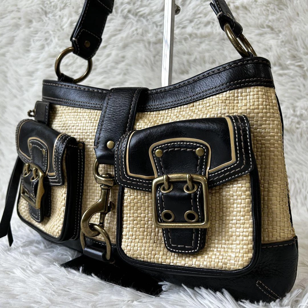 バッグ Coach Legacy Buckle Straw Shoulder Bag Rare Vintage Coach Legacy Buckle Straw Shoulder Bag Excellent
