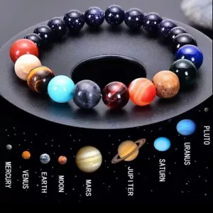 10mm and 8mm Natural Stone Universe Solar System Planets Chakra Yoga Bracelet - Picture 1 of 8