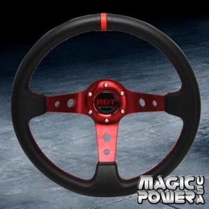 Black/Red 350mm Deep Dish Sport Style Racing Steering Wheel For Toyota/Scion - Picture 1 of 1