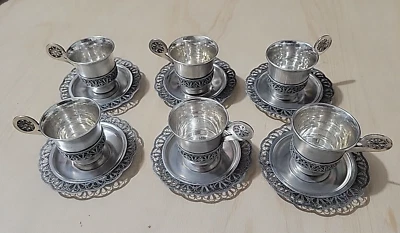 RARO Juego de 6 Tazas y Platos, Plato de Plata Ruso 610MMET, Diseño Filigrana Foto 1 de 4