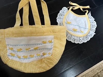 Bolso de Mano Vintage Punto de Cruz Acolchado Unisex Babero Amarillo Guinga Cottagecore Foto 1 de 4