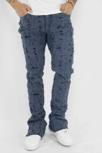 WAIMEA Frayed Stacked Men Jean Blue/Black- Size 32 - Picture 1 of 3