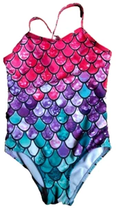 Cute GIRLS Swimsuit HONISEN Mermaid 1 Piece Pink Purple Green Adjustable Size 6 - Picture 1 of 7