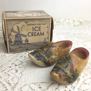 Vintage Dutch Wooden Shoes 4" Painted Clogs Klompen Holland Box Prim Doll Bear - Picture 1 of 12