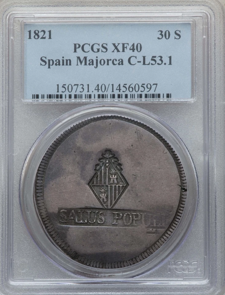 Spain 1821 - Majorca 30 Sueldos C-L53.1 PCGS XF40 - Image 1 of 2