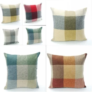 Wool Check Cushion Cover 43 x 43 cm Plain Reverse British Made - Picture 1 of 11