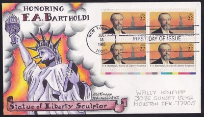 SCOTT 2147 F.A. BARTHOLDI DOROTHY KNAPP HAND PAINTED FIRST DAY COVER FDC - Image 1 of 2
