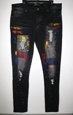 Pantalones de mezclilla elásticos de pierna recta de diseño Stitch notable 34x32 Foto 1 de 3