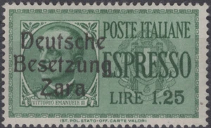 Alemania 1943 Segunda Guerra Mundial Occ. Italia LOCAL ZARA Sas#10 MLH OG VF - Imagen 1 de 2