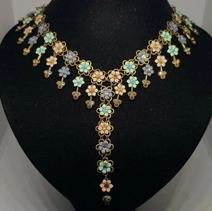 Necklace big Lovely Michal NEGRIN Crystals Flowers Made in Israel - Picture 1 of 9