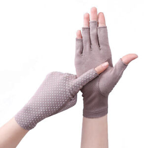 Womens Gloves Sun Protection Fingerless Anti-UV Ultra-Thin Cotton Gloves US
