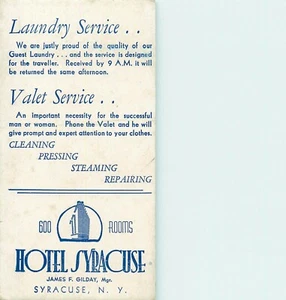 Hotel Syracuse New York Servizio Valet Lavanderia Inchiostro Blotter - Foto 1 di 2