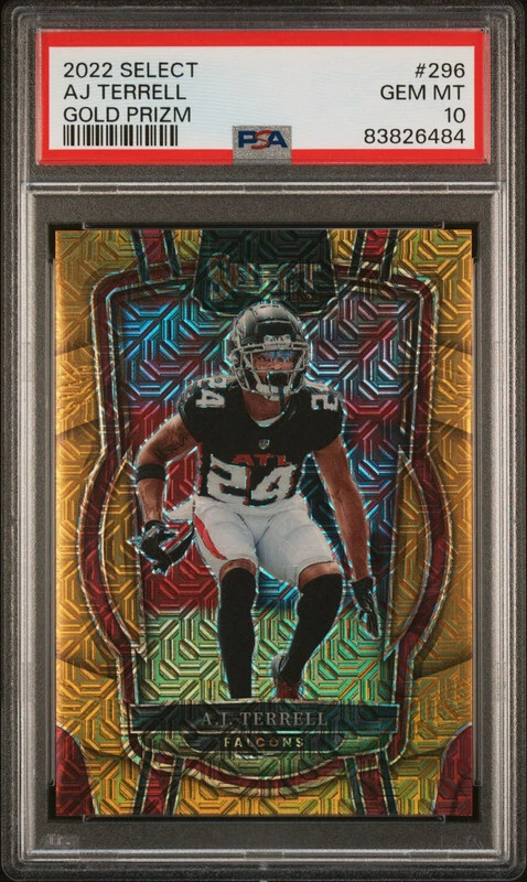 A.J. TERRELL 2022 PANINI SELECT GOLD PRIZM RC /10 PSA GEM MINT 10 POP 1 FALCONS - Image 1 of 1