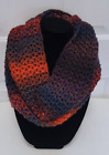 New 64" Cowl Infinity Scarf - Blue Orange Brown - Handmade Hand Crochet Knit