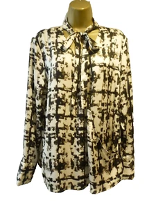 NEXT Ladies Size 12 14 Black White Satin Wrap Effect Pussy Bow Tie Blouse Top - Picture 1 of 11