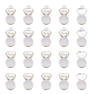 20 x silver LOVE heart earring backs silicone nuts findings DIY jewellery making - Picture 1 of 5