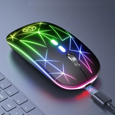 2.4GHz Wireless Optical Mouse USB Rechargeable RGB Cordless Mice PC Laptop NEW - Image 1 of 4
