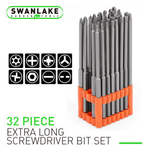 32pc Extra Long Security Bit Set Tamper Proof Torx Star 6 In 1/4" Shank w Holder