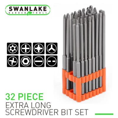 32pc Extra Long Security Bit Set Tamper Proof Torx Star 6 In 1/4" Shank w Holder - Image 1 of 4