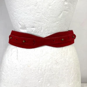 Vintage Suede Leather Waist Cincher Belt Red 80s 26IN Waist Statement Disco - Picture 1 of 7