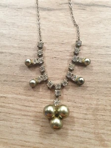 Vintage Necklace With Diamanté And Sage Green Pearls. Delicate And Pretty - Picture 1 of 3