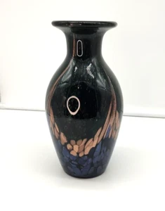 Sparkling Vtg Black Dale Tiffany Favrile Mardi Gras Art Glass Vase Gold Green - Picture 1 of 11