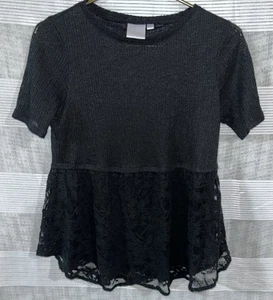 Camisa Suéter Lauren Conrad Negra Encaje Manga Corta Mujer Talla 10 - Imagen 1 de 5