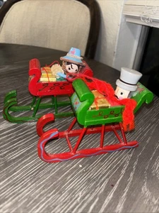 Vintage 80er Kurt Adler Holz Schlitten Ornamente viktorianisches Mädchen & Geschenke 4" x 5" - Bild 1 von 6