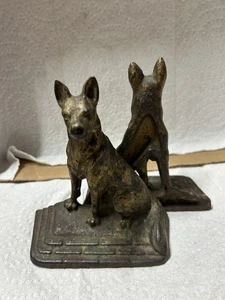 Antike bronzierte Gusseisen Deutscher Schäferhund Belgischer Malinois Buchstützen Statue K9 - Bild 1 von 8