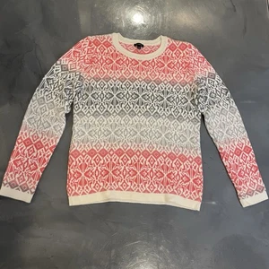 Suéter Talbots Fair Isle Para Mujer M Lana de Cordero Cuello Redondo Nórdico Alpino Rojo Gris - Imagen 1 de 6