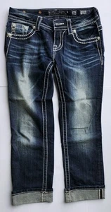 Pantalones de mezclilla Miss Me recortados con puños para mujer talla 26 azul JE8090C estrás tachonado - Imagen 1 de 13