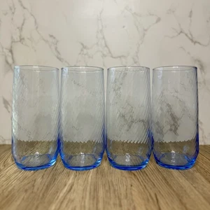 Vintage Libbey Mystic Blue Optic Swirl Tumblers 6 3/4” Tall Glasses Set Of 4 - Picture 1 of 7